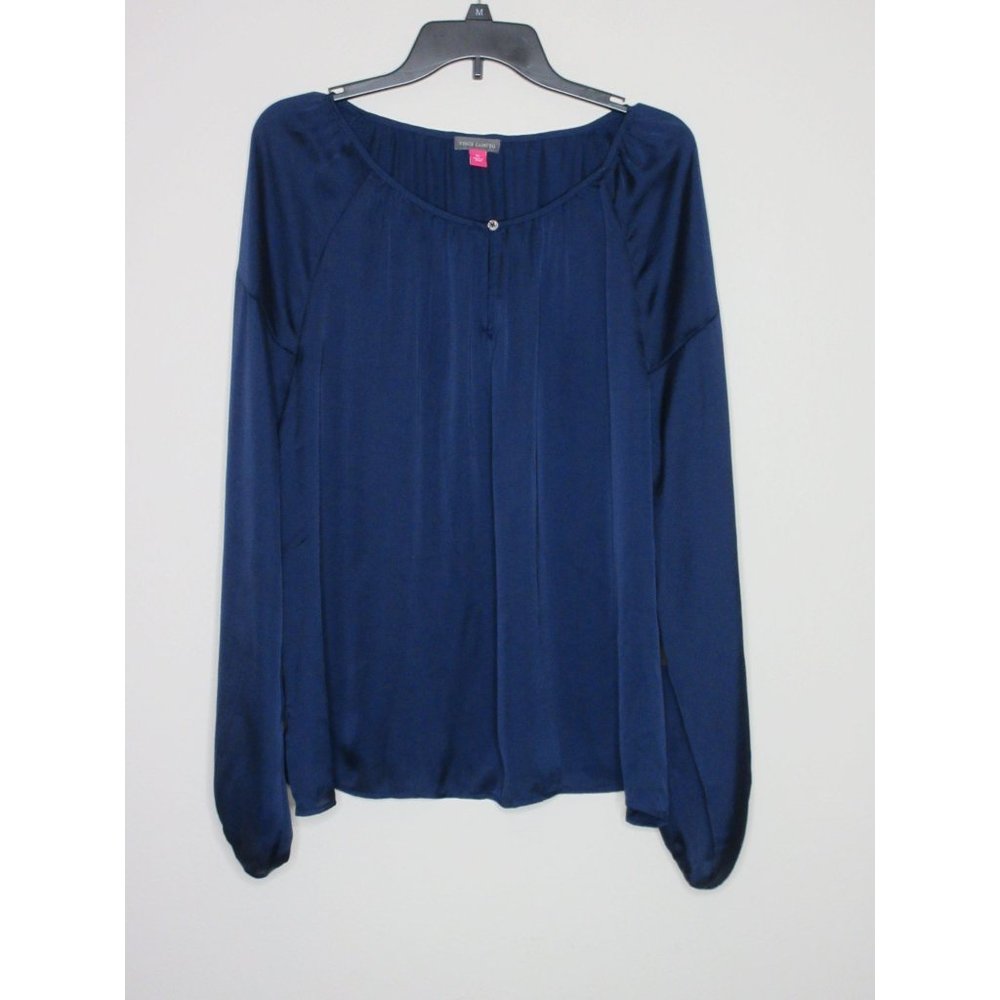 Vince Camuto Women's Classic Navy Blue Long Sleeve Sheer Blouse SZ XL B2-20